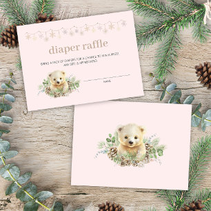 Pink We Can Bearly Wait Baby Shower Diaper Raffle Enclosure Card