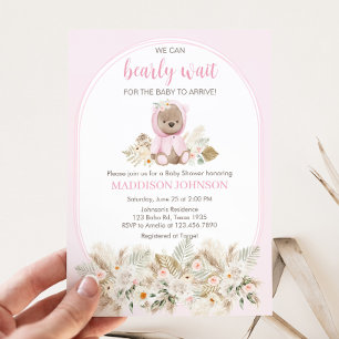 Pink We Can Bearly Wait Baby Shower  Invitation