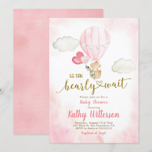 Pink We can Bearly Wait Baby Shower Invitation
