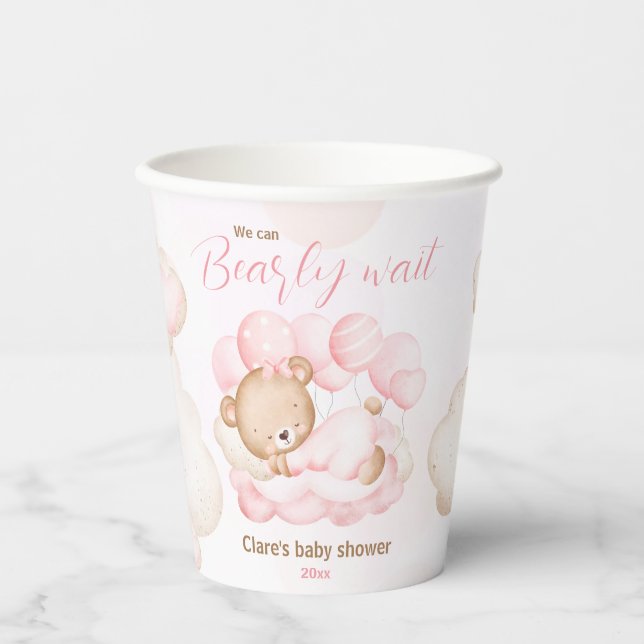 Pink We Can Bearly Wait Baby Shower Paper Cups (Front)