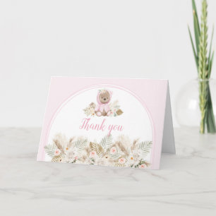 Pink We Can Bearly Wait Baby Shower Thank You Card