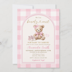 Pink We can Bearly Wait Bear Baby Baby Shower  Invitation