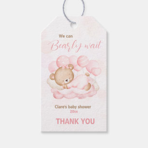 Pink We Can Bearly Wait Bear Baby Shower Gift Tags