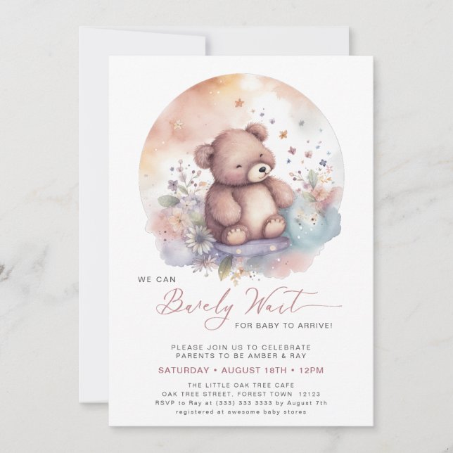 Pink We Can Bearly Wait Cute Girl Baby Shower Invitation (Front)