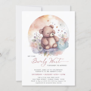 Pink We Can Bearly Wait Cute Girl Baby Shower Invitation