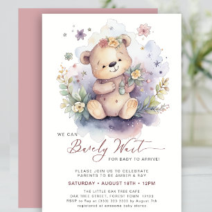 Pink We Can Bearly Wait Cute Girl Baby Shower Invitation