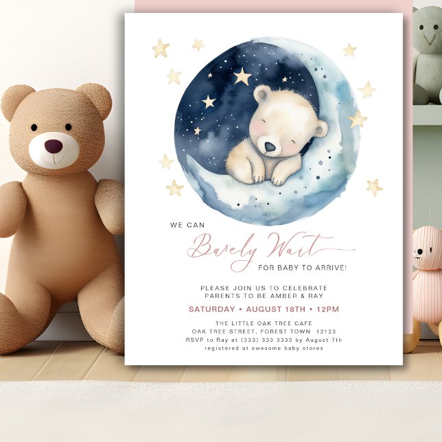 Pink We Can Bearly Wait Cute Girl Baby Shower Invitation (Creator Uploaded)