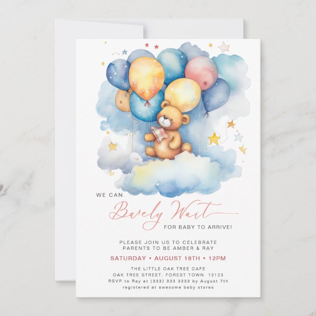 Pink We Can Bearly Wait Cute Girl Baby Shower Invitation (Front)