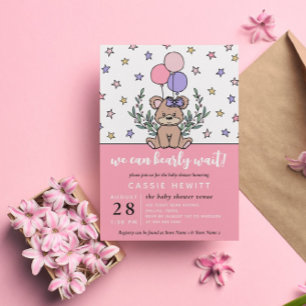 Pink We Can Bearly Wait Girl Baby Shower Invitatio Invitation