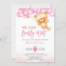 Pink We Can Bearly Wait Teddy Bear Baby Shower