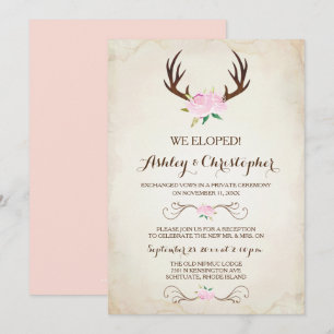 Pink We Got Married Invitation Rustic Deer Antlers