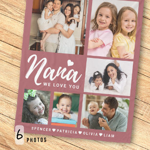 Pink We Love You Nana Grandkids 6 Photo Collage Fleece Blanket