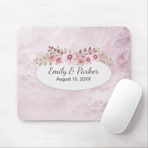 Pink Wedding Abstract With Names and Date Mouse Mat