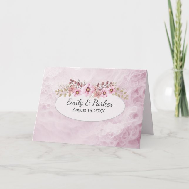 Pink Wedding Abstract With Newlywed Names Card (Front)