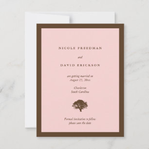 Pink wedding announcement oak tree save the date