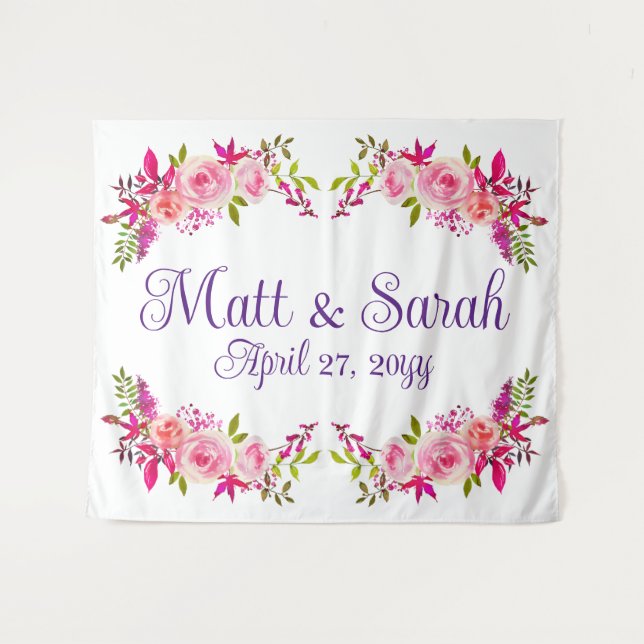 Pink Wedding Backdrop Reception Photo Booth Prop Tapestry (Front (Horizontal))