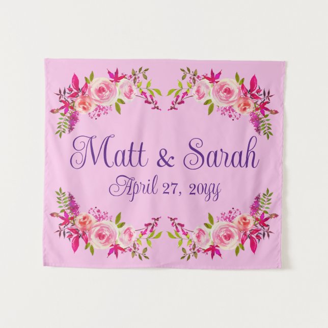 Pink Wedding Backdrop Reception Photo Booth Prop Tapestry (Front (Horizontal))