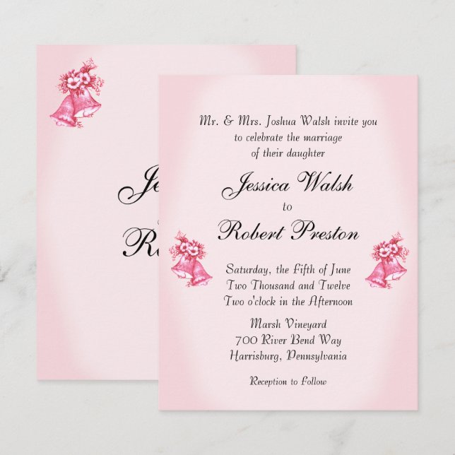 Pink Wedding Bells Invitation (Front/Back)