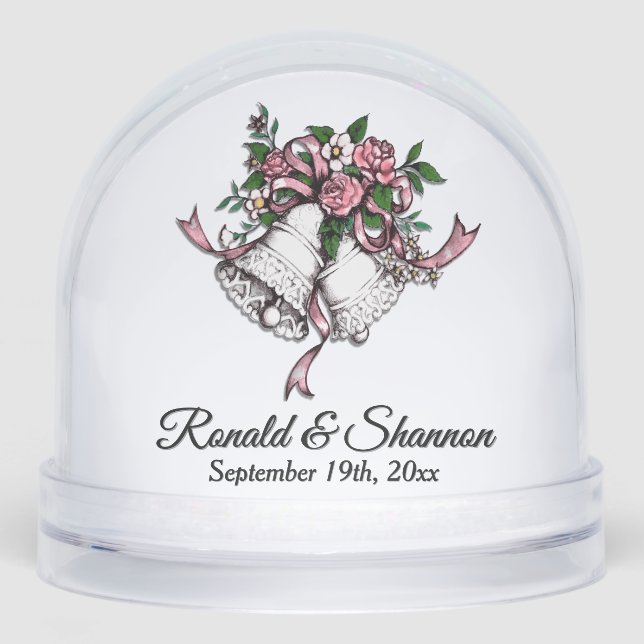 Pink Wedding Bells Names and Date Snowglobe (Front)