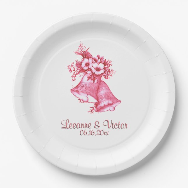 Pink Wedding Bells Personalised Paper Plate (Front)