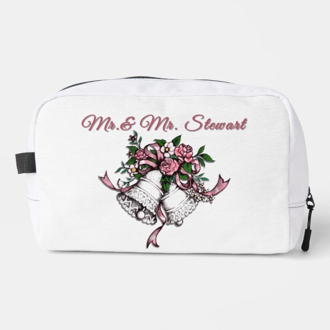 Pink Wedding Bells Personalize Dopp Kit (Front)