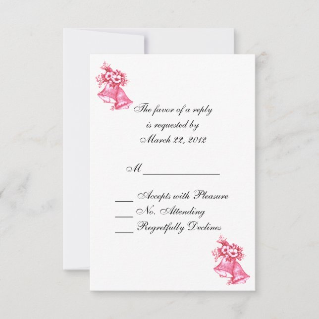 Pink Wedding Bells RSVP Card (Front)
