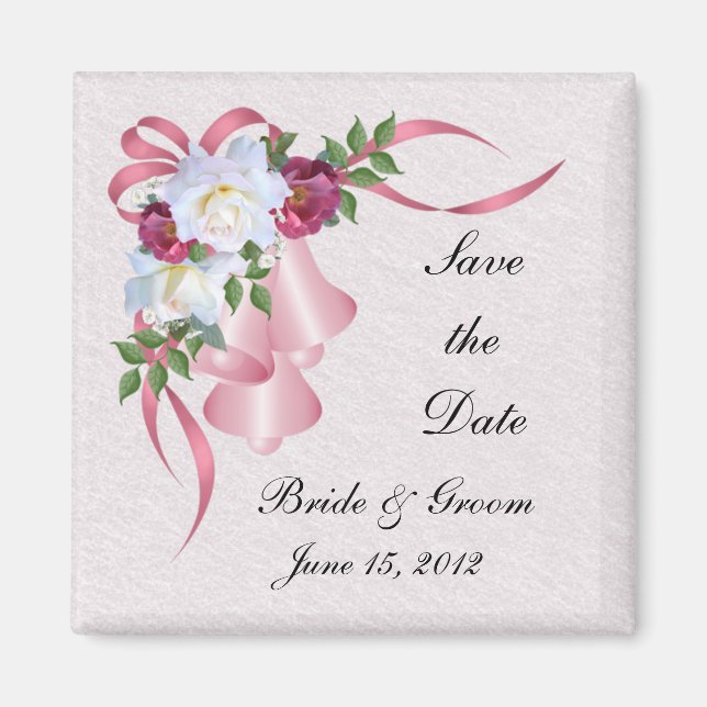 Pink Wedding Bells Save the Date Magnet (Front)