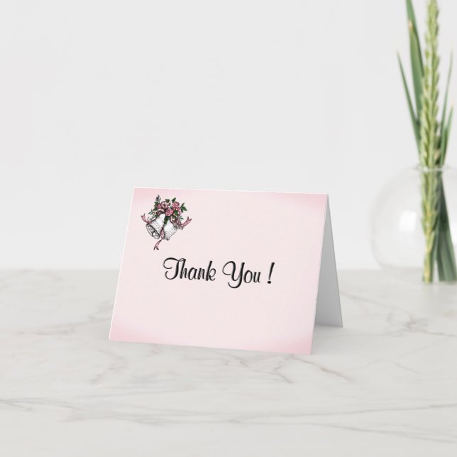 Pink Wedding Bells Thank You Card (Front)
