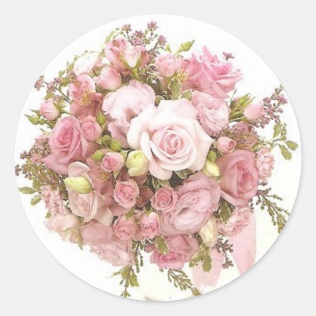 Pink Wedding Bouquet envelope Seal Stickers (Front)