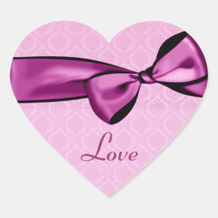 PINK Wedding Bow Damask Heart Sticker
