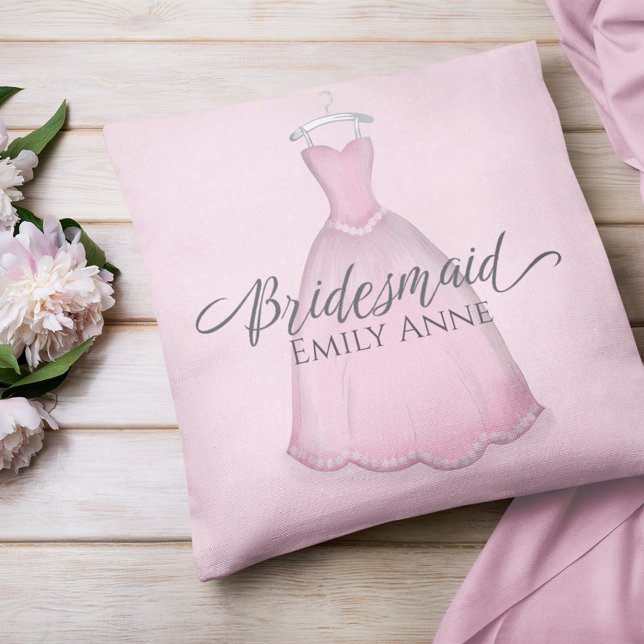 Pink Wedding Bridesmaid Watercolor Dress Cushion (Creator Uploaded)