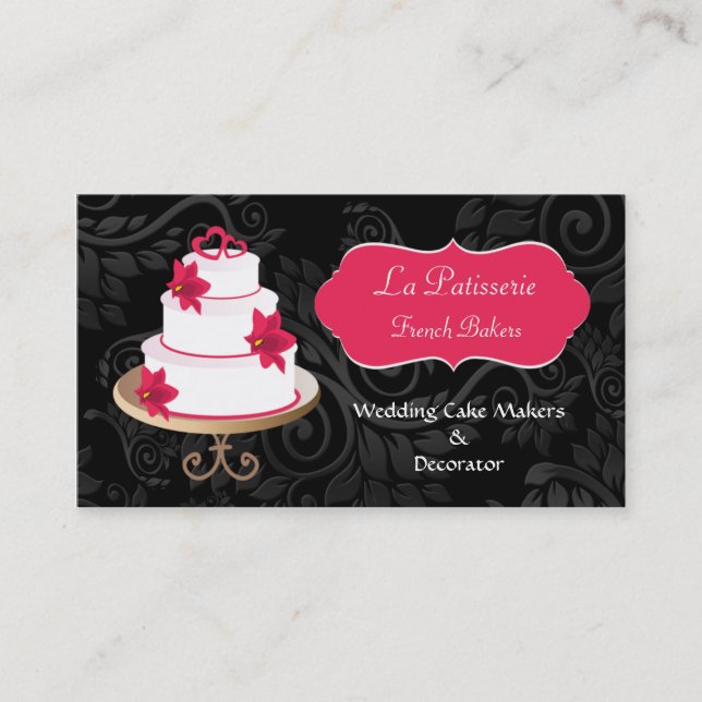 pink Wedding Cake makers business Cards (Front)