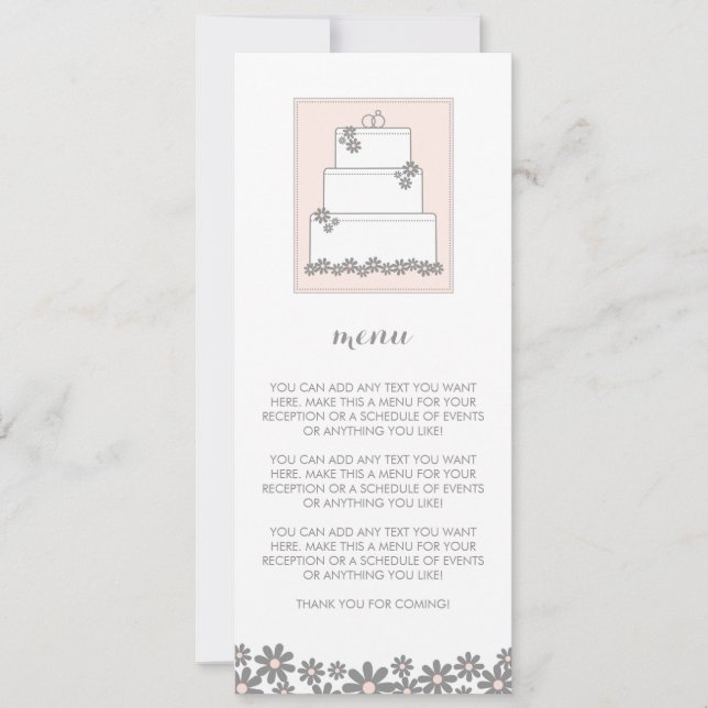 Pink Wedding Cake Menu or Schedule Invitation (Front)
