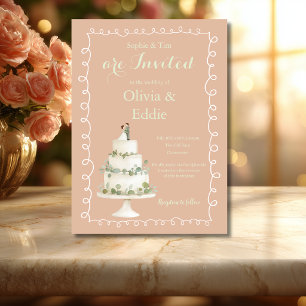 Pink Wedding Cake QR Code Wedding Invitation