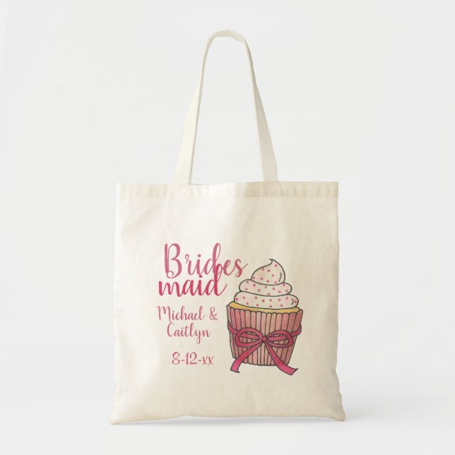 Pink Wedding Cupcake Bridesmaid Tote Bag (Front)