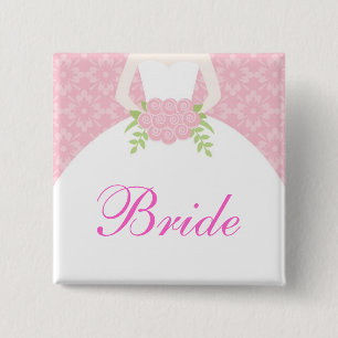 Pink Wedding Dress Bridal Party 15 Cm Square Badge