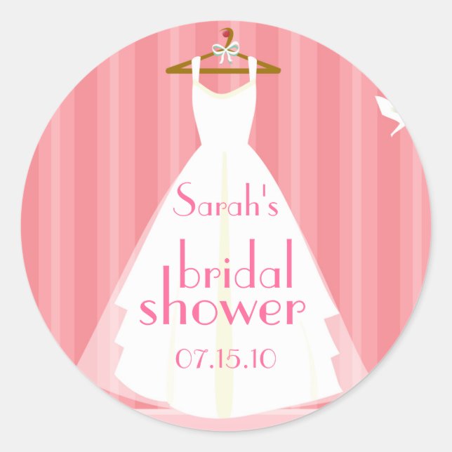 Pink Wedding Dress Bridal Shower Classic Round Sticker (Front)
