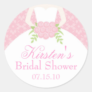 Pink Wedding Dress Bridal Shower Classic Round Sticker