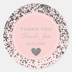 Pink Wedding Faux Silver Glitter Confetti Dots Classic Round Sticker