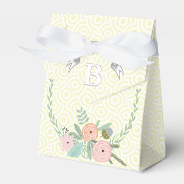 Pink Wedding Favour Box Your Photos Monogram Yello (Front Side)