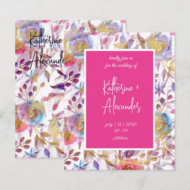 Pink wedding floral Lily Invitation classics (Front/Back)