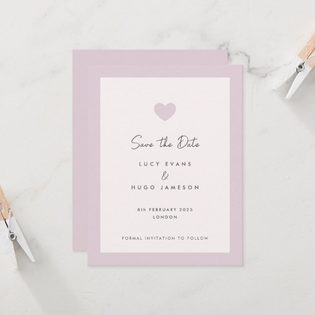 Pink Wedding Heart Design Save the Date Card (Front/Back In Situ)