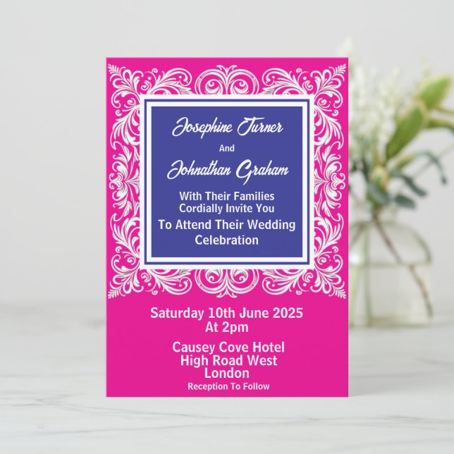 Pink Wedding Invitation Card Fully Personalise (Standing Front)