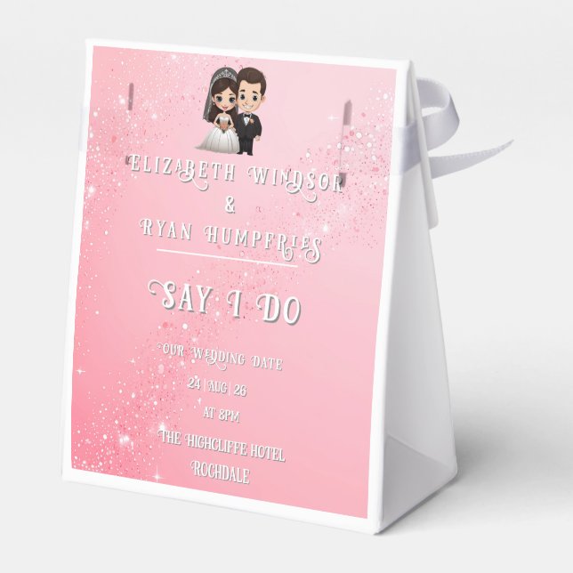 Pink Wedding Invitations with Diamond Sparkles Favour Box (Back Side)
