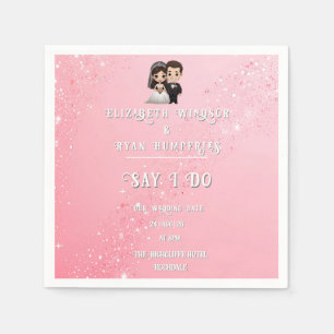 Pink Wedding Invitations with Diamond Sparkles Napkin