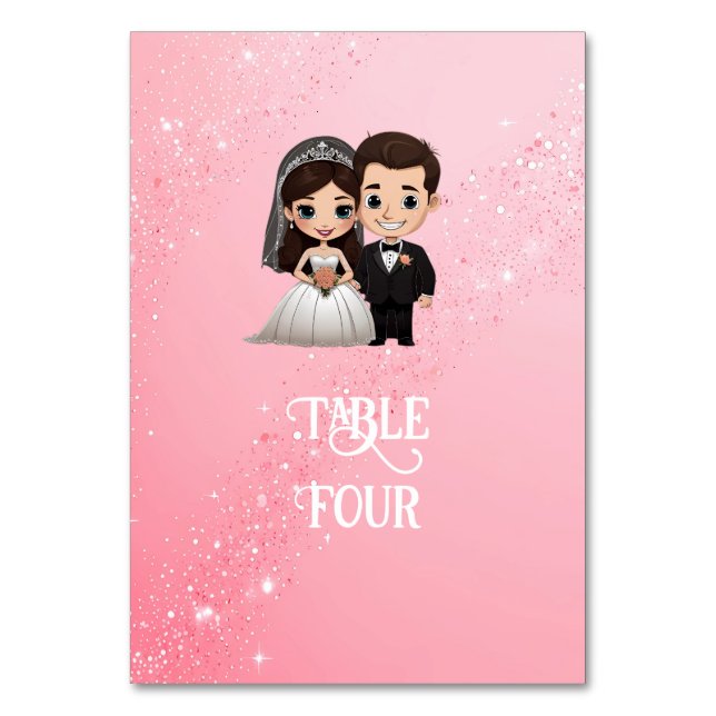 Pink Wedding Invitations with Diamond Sparkles Table Number (Back)