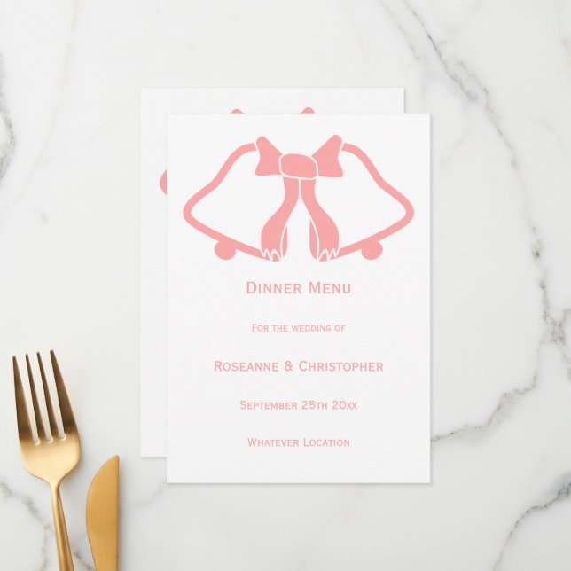Pink Wedding Menu Bells And Ribbon (Front/Back In Situ)