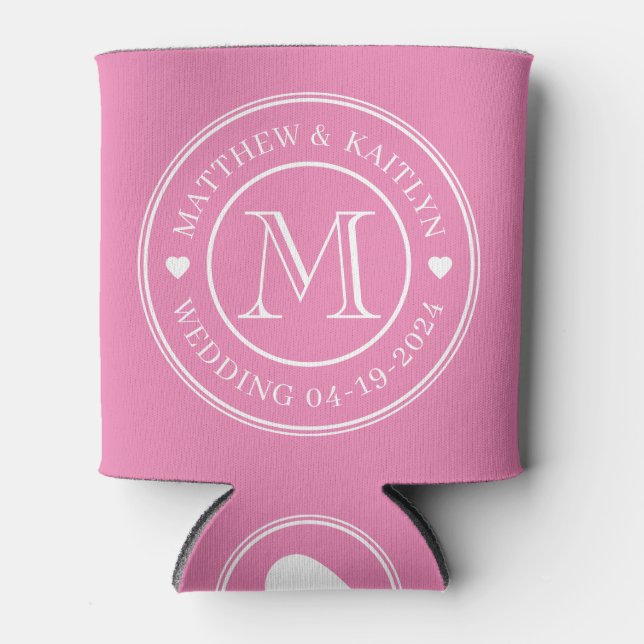 Pink Wedding Monogram Heart Can Cooler (Front)