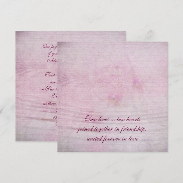 pink wedding orchid bouquet with ripples invitation (Front/Back)