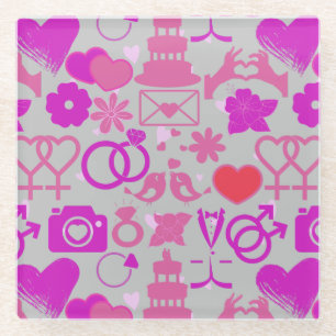 Pink Wedding ornaments pattern 03 Grey BG Glass Coaster